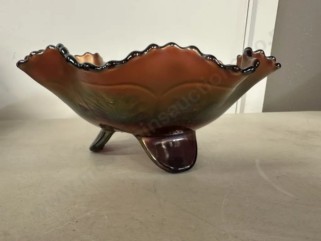 Vintage Carnival Footed Glass Bowl H19, Dia20cm. Image 1++
